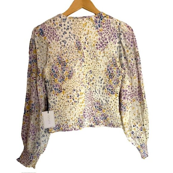 NWT 1. State Ivory Floral Smocked Top Medium - Picture 3 of 5